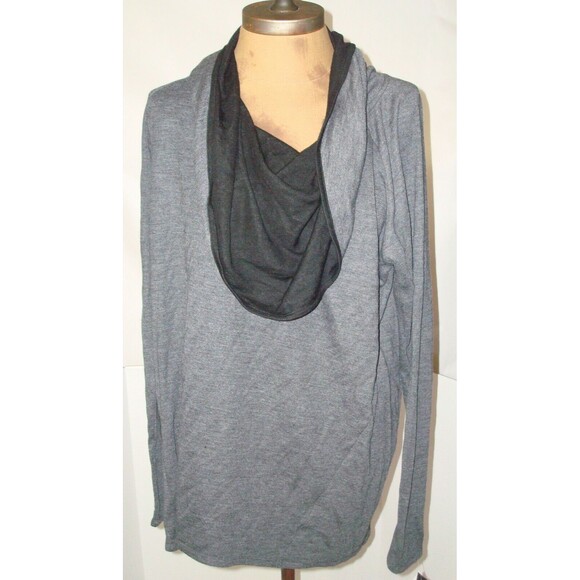 NWT New Designer Josie Natori Top Blouse Black Gray Womens S Long Sleeves Cowl - Picture 1 of 3